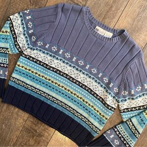 y2k vintage faded glory boxy fit blue geometric knit sweater blue, white & green